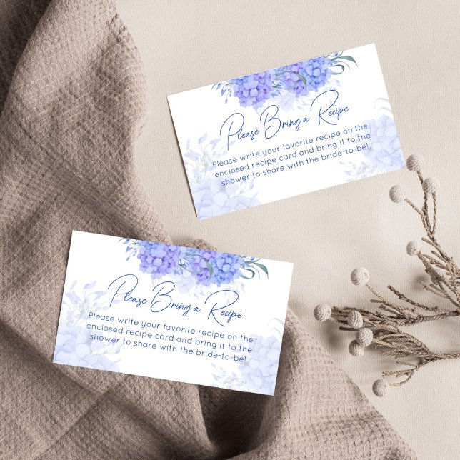 Carte D'accompagnement Quelque chose bleu hydrangée recette de douche nup (Something blue hydrangea bridal shower recipe enclosure card)