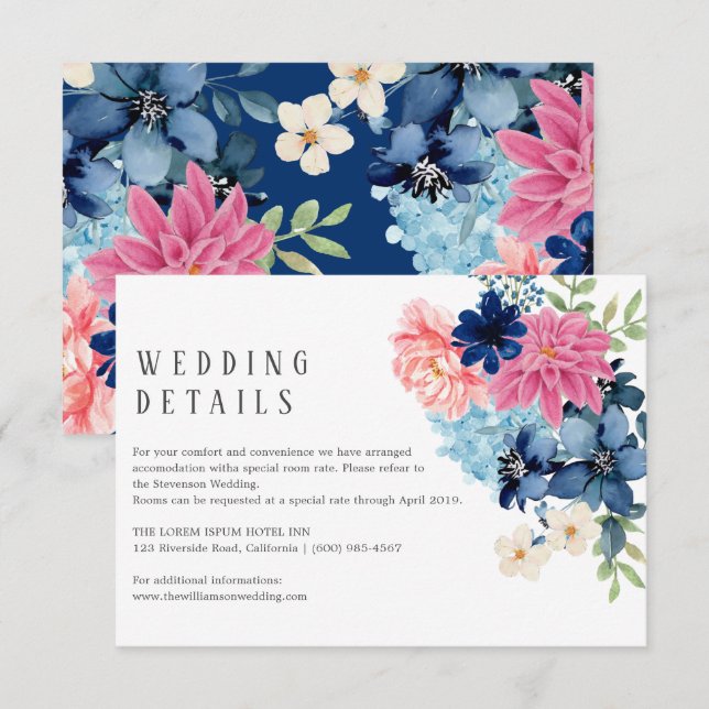 Carte D'accompagnement Quelque chose de bleu avant de faire Mariage flora (Devant / Derrière)