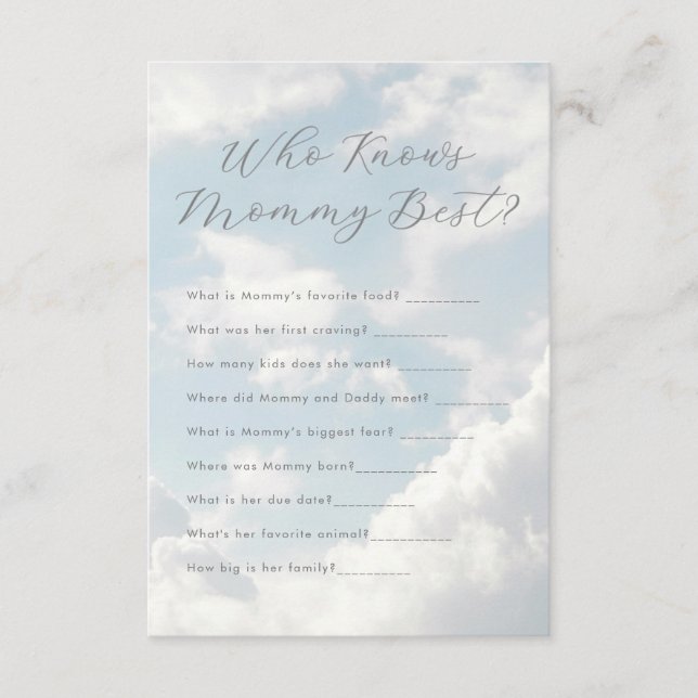 Carte D'accompagnement Qui connaît maman meilleur nuage neuf Baby shower (Devant)