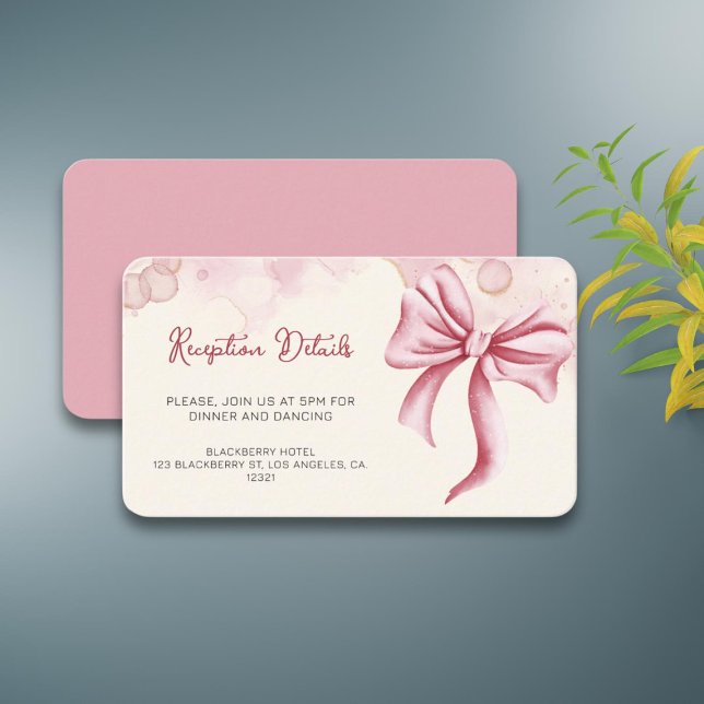 Carte D'accompagnement Quinceanera Bow rose Aquarelle Détails de la récep (Créateur téléchargé)