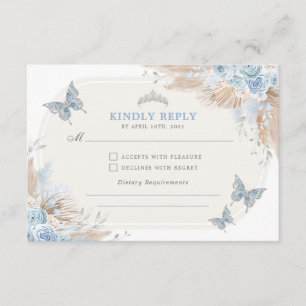 Carte D'accompagnement Quinceanera d'argent bleu Mis Quince 15 Anos RSVP