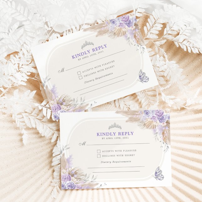 Carte D'accompagnement Quinceanera d'argent mauve Mis Quince 15 Anos RSVP (Créateur téléchargé)