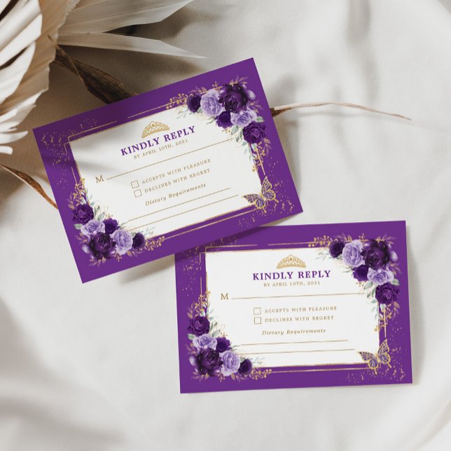 Carte D'accompagnement Quinceanera d'or violet Mis Quince 15 Anos RSVP (Créateur téléchargé)