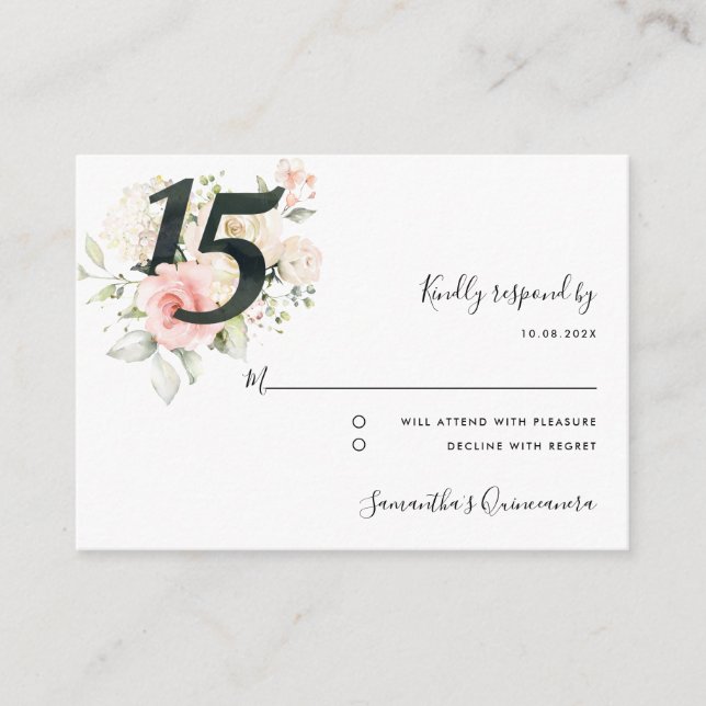 Carte D'accompagnement Quinceanera rose 15e anniversaire Floral RSVP (Devant)