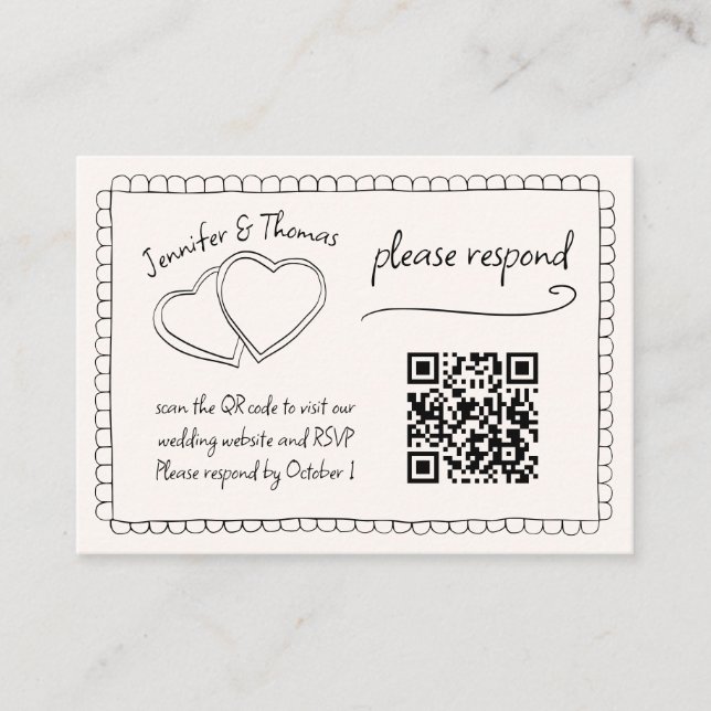 Carte D'accompagnement Quirky Whimsical Main tiré Mariage QR code RSVP (Devant)