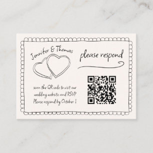 Carte D'accompagnement Quirky Whimsical Main tiré Mariage QR code RSVP