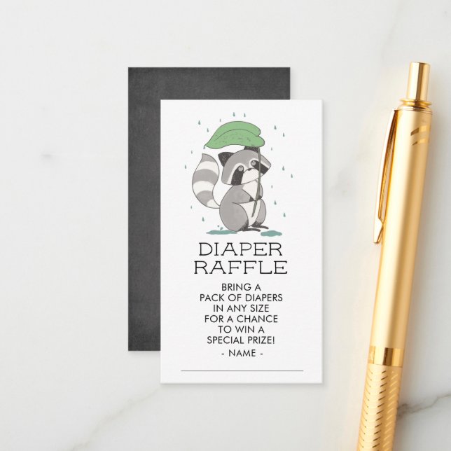 Carte D'accompagnement Raccoon Woodland Baby shower Déchets Raffle Ticket (Devant/Arrière en situation)