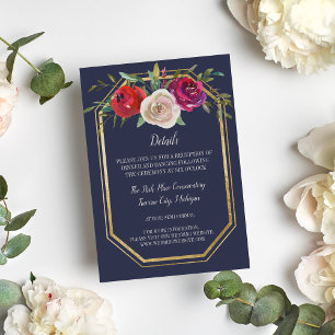 Carte D'accompagnement Radial Floral Navy Bleu Bourgogne Rouge Mariage