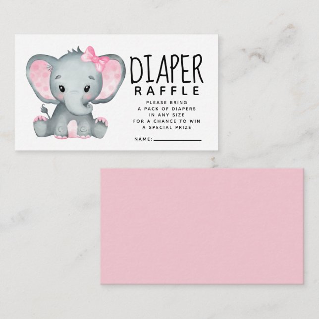 Carte D'accompagnement Raffin à couche de Baby shower d'éléphant rose (Devant / Derrière)
