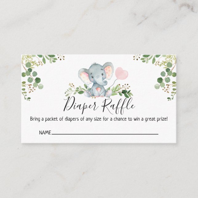 Carte D'accompagnement Raffin à couche de Baby shower d'éléphant rose (Devant)