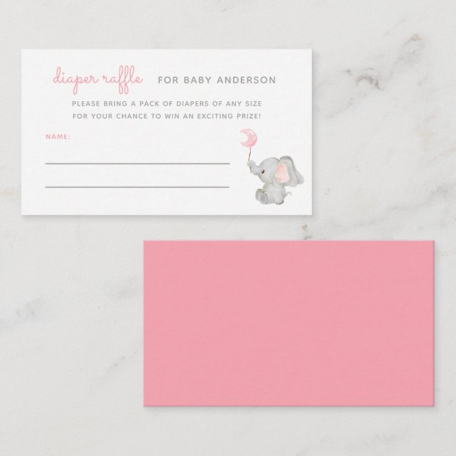 Carte D'accompagnement Raffin à couche de Baby shower d'éléphant rose (Devant / Derrière)