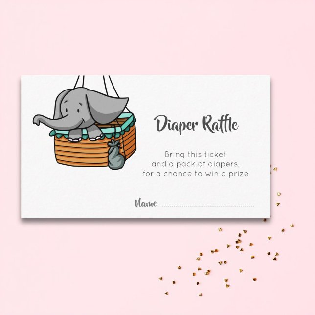 Carte D'accompagnement Raffin à couche de Baby shower éléphant à air chau (Créateur téléchargé)