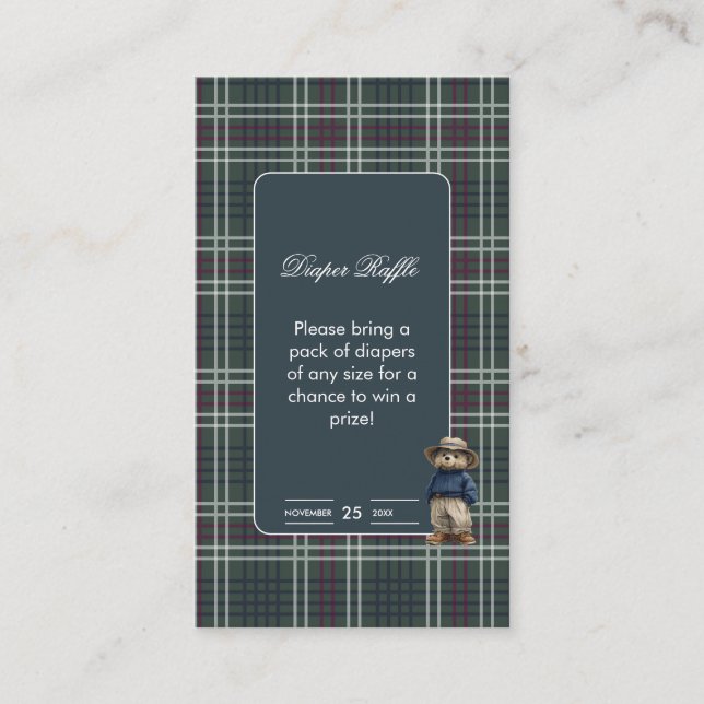 Carte D'accompagnement Raffin de Baby shower de couche de Tartan rustique (Devant)