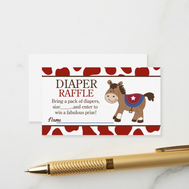 Carte D'accompagnement Raffin de Baby shower du cheval occidental (Devant/Arrière en situation)
