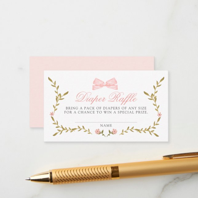 Carte D'accompagnement Raffin de Baby shower floral rose et vigne (Devant/Arrière en situation)