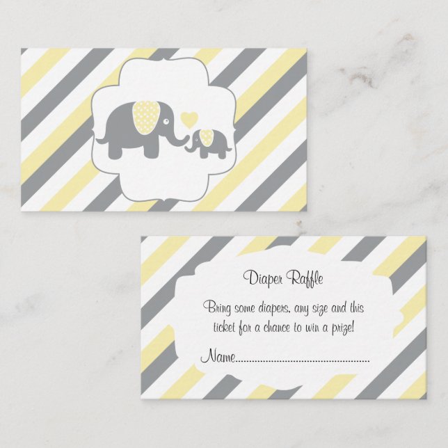 Carte D'accompagnement Raffin de couches Eléphants blanc, jaune et gris (Devant / Derrière)