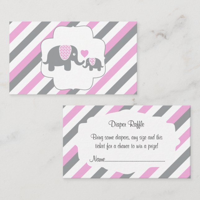 Carte D'accompagnement Raffin de couches pour éléphants blancs, roses et  (Devant / Derrière)