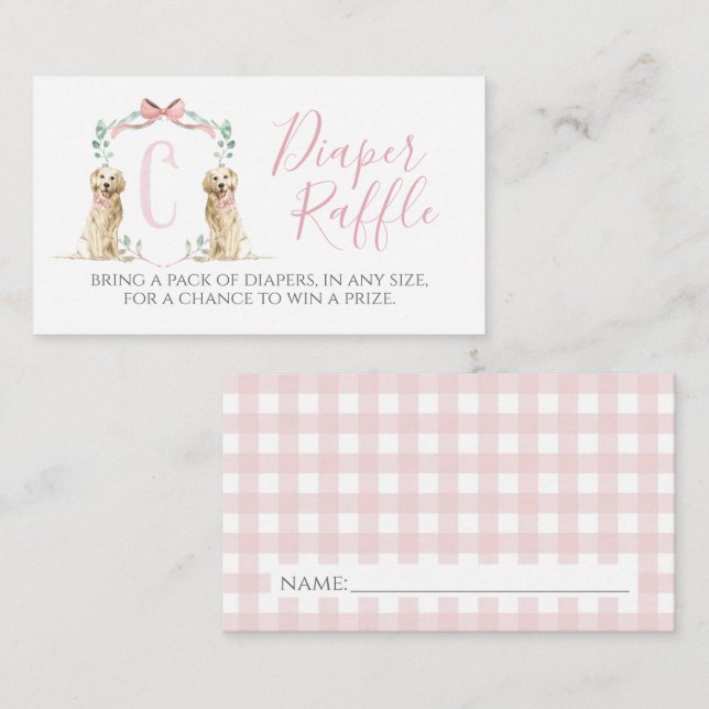 Carte D'accompagnement Raffle Baby shower de la couche de chien rose (Devant / Derrière)