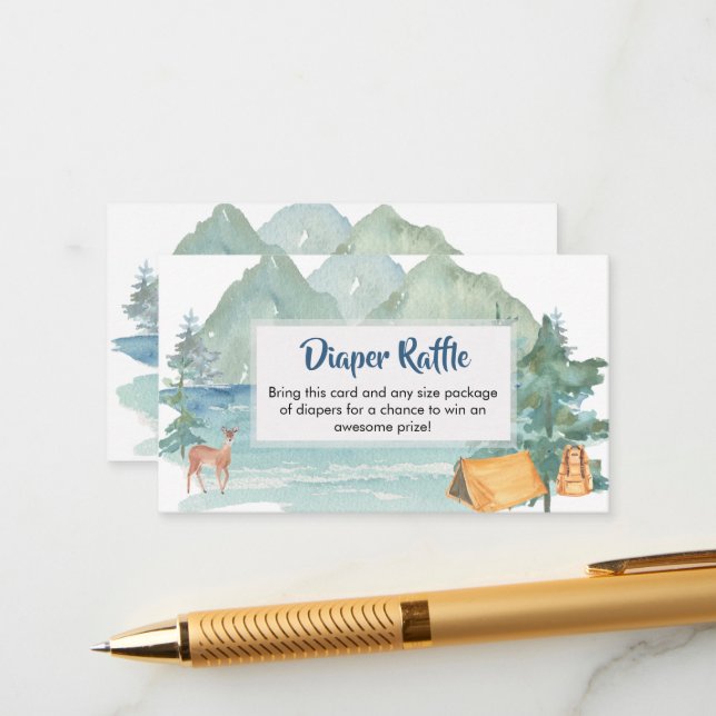 Carte D'accompagnement Raffle de couche d'aventures de Rustic Mountains (Devant/Arrière en situation)