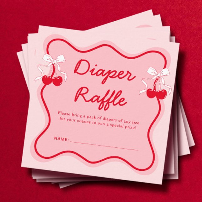 Carte D'accompagnement Raffle de couche de Baby shower cerise (Créateur téléchargé)