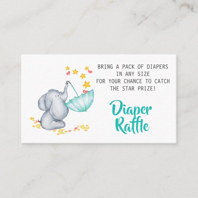 Carte D'accompagnement Raffle de couche de Baby shower éléphant (Devant)