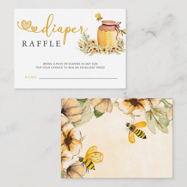 Carte D'accompagnement Raffle de couche pour bébé abeille chérie (Devant / Derrière)
