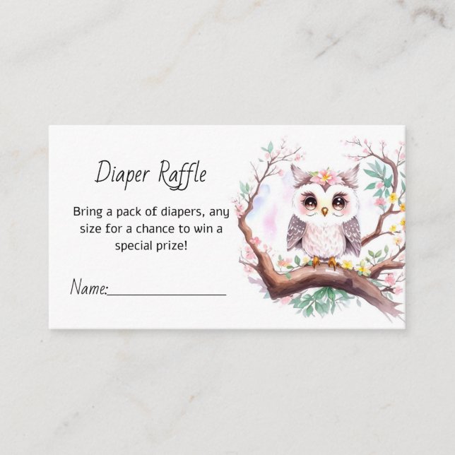 Carte D'accompagnement Raffle de la fourrure du Baby shower de la Chouett (Devant)