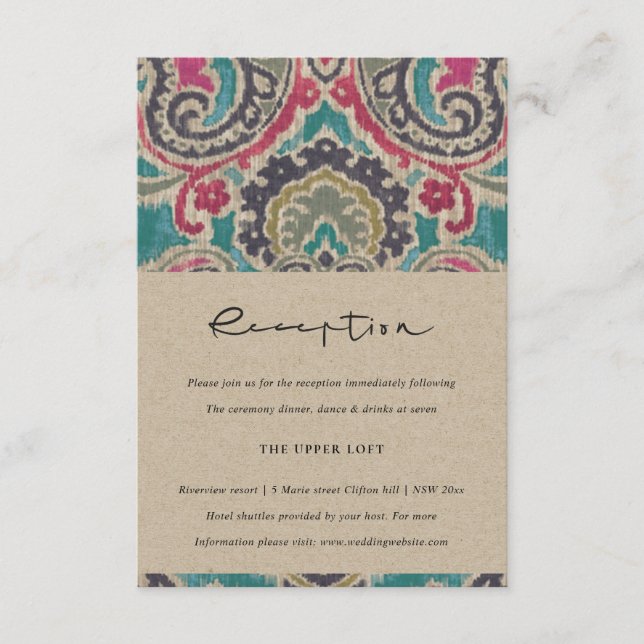 CARTE D'ACCOMPAGNEMENT RAFT BOHO TRIBAL IKAT PINK RÉCEPTION TURQUOISE DE  (Devant)