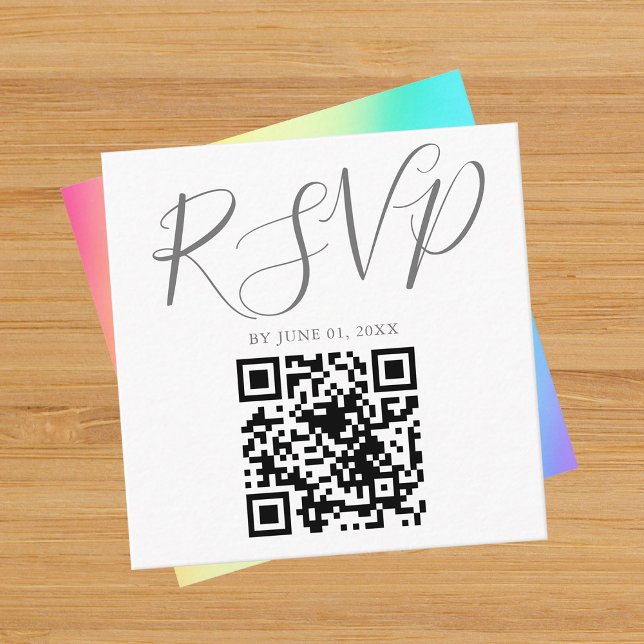 Carte D'accompagnement Rainbow Fade Simple Chic QR Code Mariage RSVP (Créateur téléchargé)
