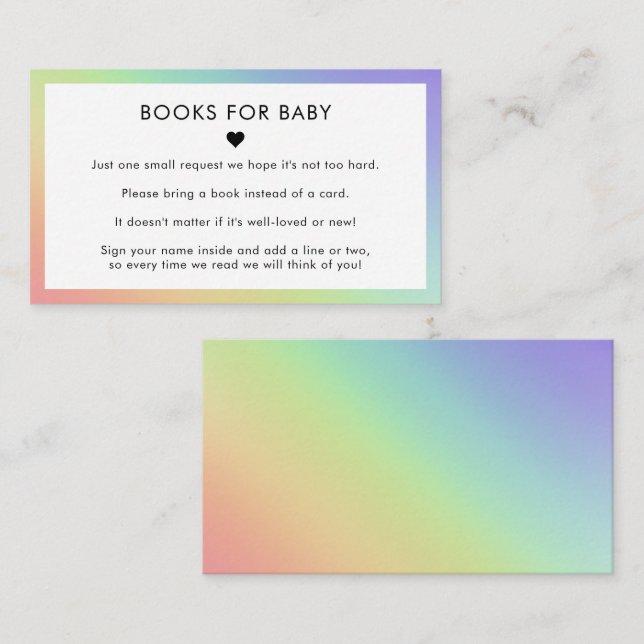 Carte D'accompagnement Rainbow Heart Minimalist Livres pour le Baby showe (Devant / Derrière)