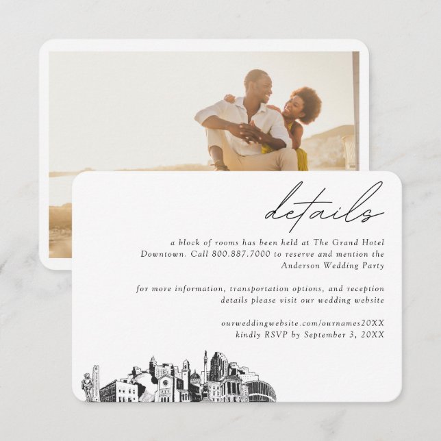 Carte D'accompagnement Raleigh Mariage Hotel Détails du bloc de chambre (Devant / Derrière)