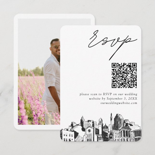 Carte D'accompagnement Raleigh Mariage moderne RSVP QR Code (Devant / Derrière)
