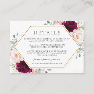 Carte D'accompagnement Raspberry Blush Rose Floral Détails du Mariage