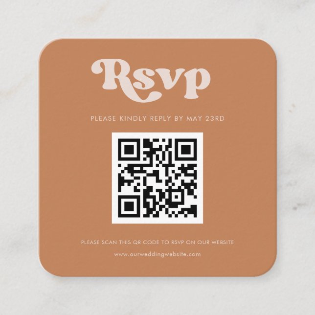 Carte D'accompagnement Réaction RSVP de code QR de sucre brun rétro éléga (Devant)