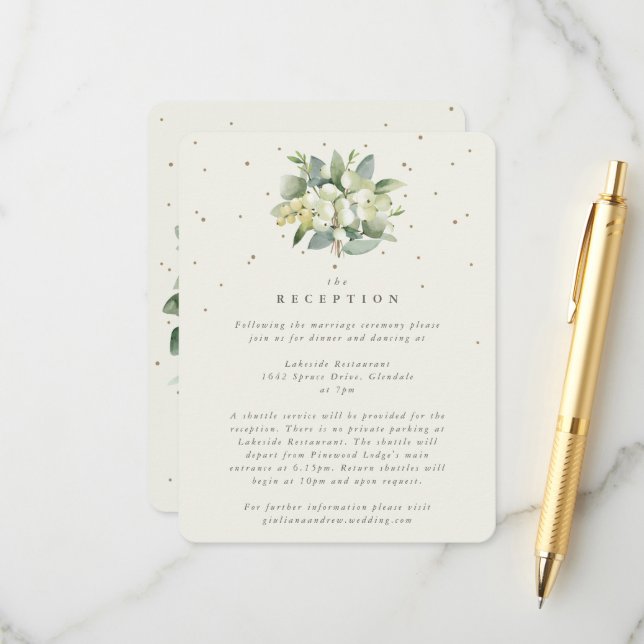 Carte D'accompagnement Réception de bouquet crème Snowberry+Eucalyptus (Devant/Arrière en situation)