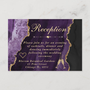 Carte D'accompagnement Réception de fausse agate violette et dorée
