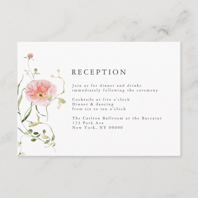 Carte D'accompagnement Réception de mariage à l'aquarelle Bleu Fleur Sauv (Devant)