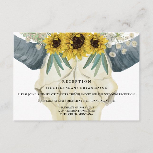 Carte D'accompagnement Réception de mariage à l'aquarelle Crâne de taurea (Devant)