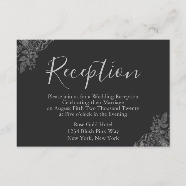 Carte D'accompagnement Réception de mariage argent et noir (Devant)