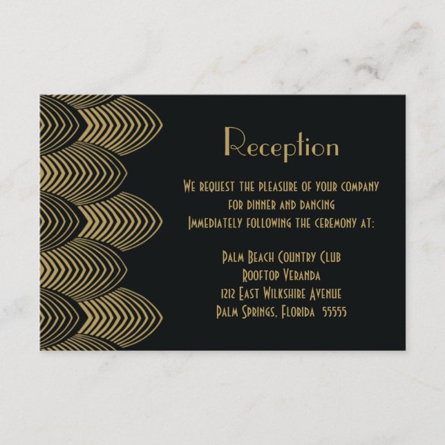 Carte D'accompagnement Réception de mariage Art Déco à motifs en coquille (Devant)
