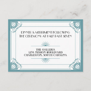 Carte D'accompagnement Réception de mariage Art déco bleu de l'ère du Jaz