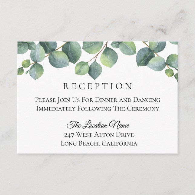 Carte D'accompagnement Réception de mariage au feuillage d'eucalyptus (Devant)