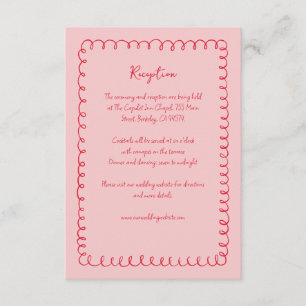 Carte D'accompagnement Réception de mariage avec cadre rouge rose biscorn