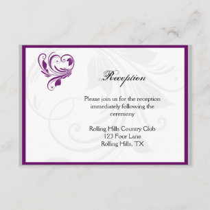 Carte D'accompagnement Réception de mariage avec cœur floral argent et vi