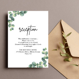 Carte D'accompagnement Réception de mariage avec verdure d'eucalyptus rus