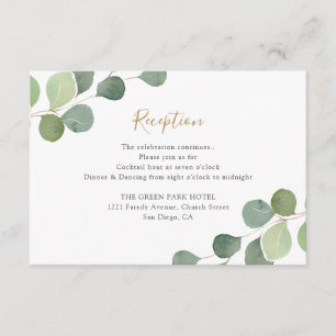 Carte D'accompagnement Réception de mariage avec verdure élégante d'eucal