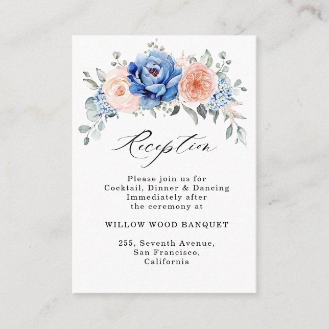 Carte D'accompagnement Réception de mariage bleu bleu ardoise Dusty rose  (Devant)