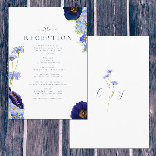 Carte D'accompagnement Réception de mariage bleu floral élégant d'été