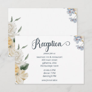 Carte D'accompagnement Réception de mariage bleu jaune et blanc floral