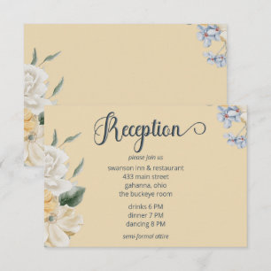 Carte D'accompagnement Réception de mariage bleu jaune et blanc floral